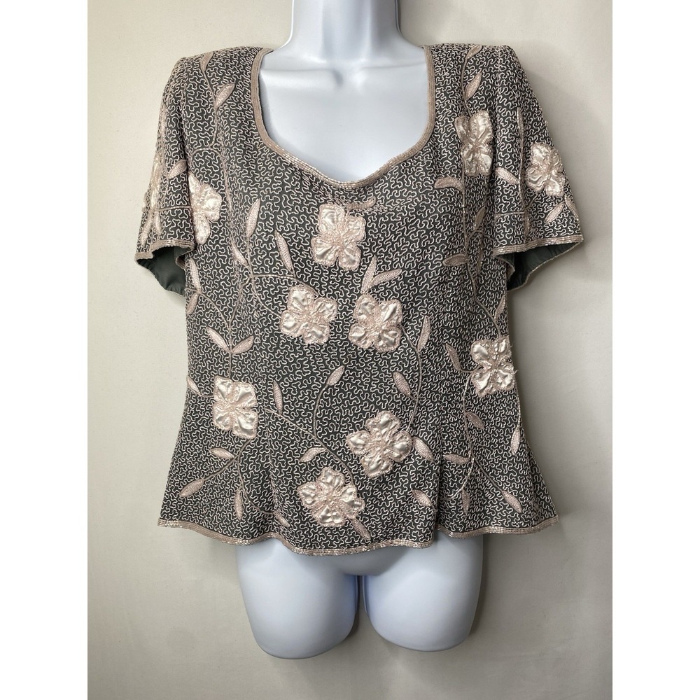Vintage Adrianna Papell Occasion Womens Shirt Vintage Silk Beaded Cocktail Disco